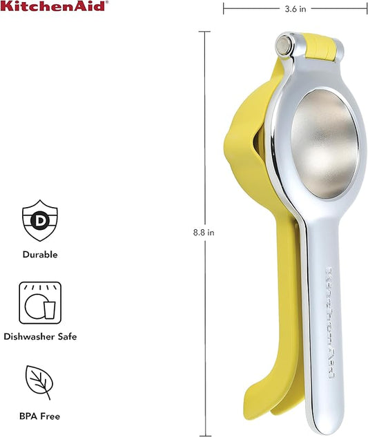 KitchenAid Citrus Juice Press Squeezer for Lemons and Limes with Seed Catcher and Pour Spout, Lemon, 8 Inch