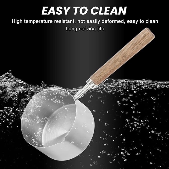 Alomejor Small Sauce Pan, 304 Stainless Steel Butter Warmer with Walnut Handle, 200ml Flat Bottom Pot for Melting Butter and Camping Cooking