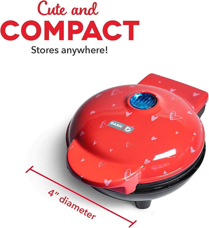 Dash Mini Waffle Maker- Electric Waffle Maker for Fun Breakfasts - Dual Nonstick Cooking Surface - Enjoy Fun, Family-Friendly Treats - Red Love Heart