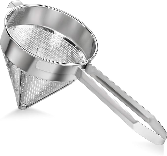 Soro Essentials- 8" Stainless Steel China Cap Strainer Coarse Mesh- Cone Shaped Strainers Food Strainer Juice Strainer Kitchen Tools Food for Straining Seeds Beans Sauces Home Kitchen