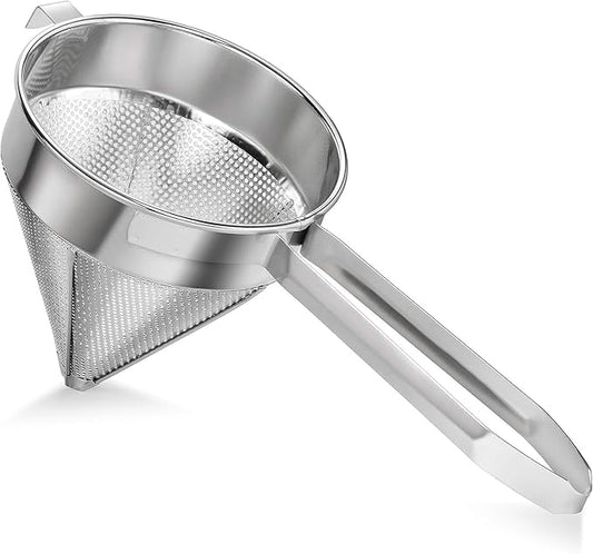 Soro Essentials- 8" Stainless Steel China Cap Strainer Coarse Mesh- Cone Shaped Strainers Food Strainer Juice Strainer Kitchen Tools Food for Straining Seeds Beans Sauces Home Kitchen