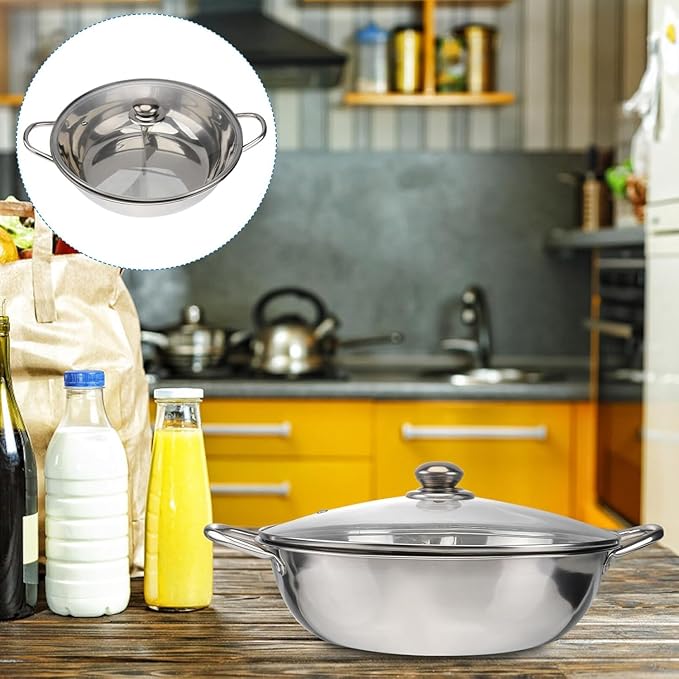 12inch Double Cooker Pot, Hot Pot Shabu, Dual Site with Divider & Lid, Insulated Handle, 12'', for Home Party Family Gathering