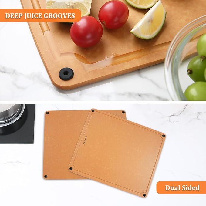 Barenthal Large Cutting Boards for Kitchen Dishwasher - 2PC Cutting Board Set Double-Sided with Non-Slip Feet and Juice Groove Composite Chopping Board for Kitchen Knife Friendly XL(18.8")+L(14.5")