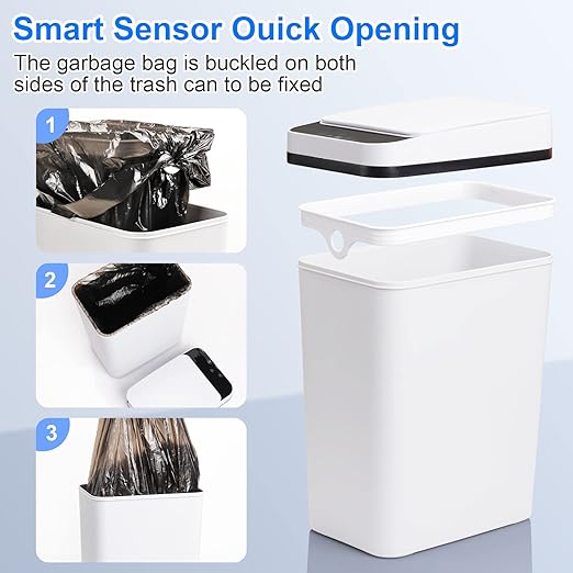 Bathroom Trash Cans with Lid 2 Pack Touchless Automatic Motion Sensor 2.2 Gal & 4 Gal Small Garbage Can, Smart Electric Narrow Garbage Bin for Bedroom Office Kitchen (White)