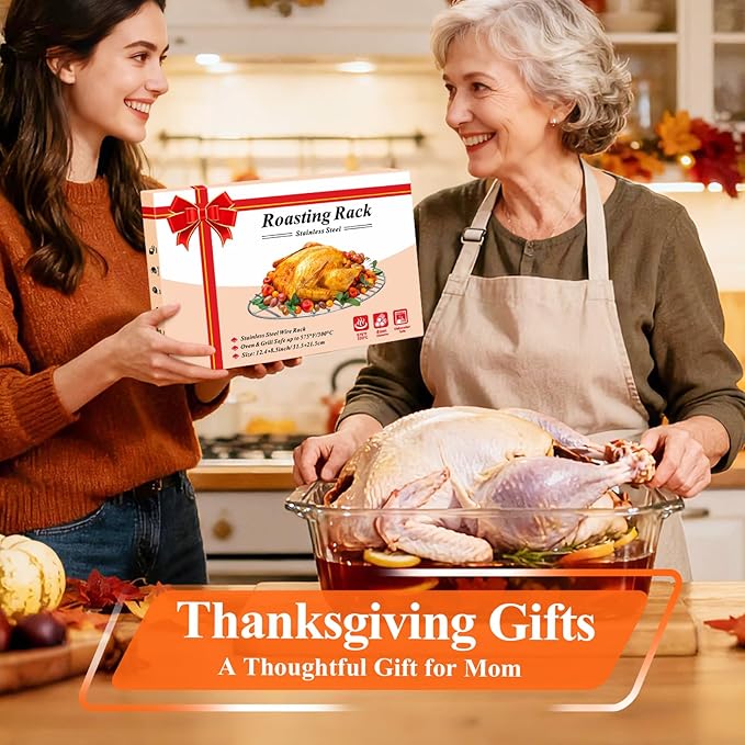 Oval Turkey Roasting Rack,12 Inch Stainless Steel Rack for Thanksgiving Christmas Gifts, Non-Stick Wire Rack Safe for Thanksgiving Turkey, Roasting and Cooling