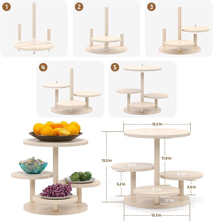 HURZMORO 4 Tier Round Cupcake Tower Stand for 50 Cupcakes,Wood Cake Stand with Tiered Tray Decor,Farmhouse Tiered Tray Decor,Cupcake Display for Birthday Graduation Baby Shower Tea Party,White