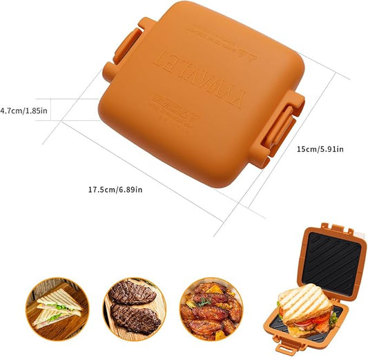 Microwave Sandwich Maker, Heat-Resistant Silicone Rubber Shell, Advanced HeatWave Technology, Non-Stick Plates, Easy to Clean, Makes Toast, Sandwiches, Paninis, Patties (Orange)
