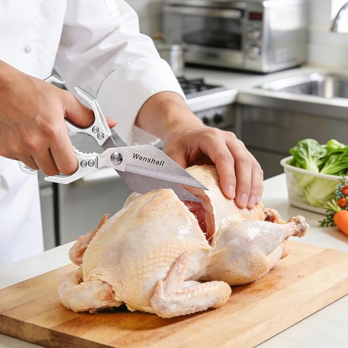 Kitchen Scissors, Heavy Duty Kitchen Shears for Cutting Chicken, Poultry, Game, Meat - Chopping Vegetable,Dishwasher Safe,Christmas Gifts for Men Women（Silver）