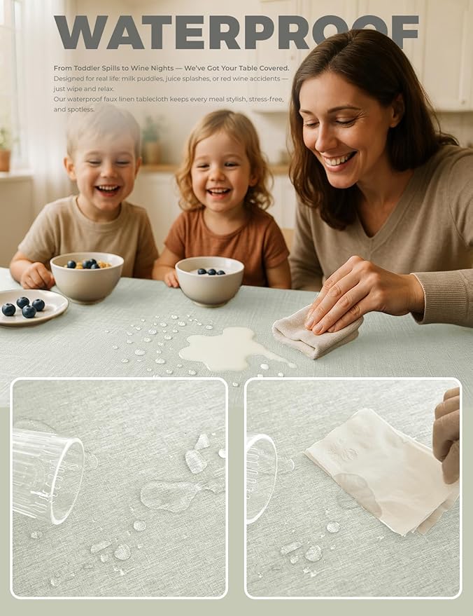Faux Linen Waterproof Tablecloth,Light Grey,84" x 60" (Rectangular)