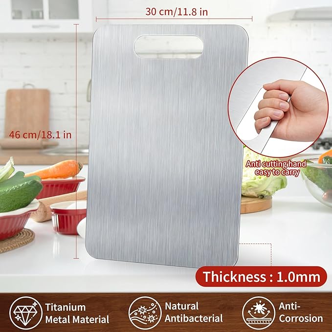 Titanium Cutting Board - 2026 New Upgrade 100% Pure Titanium Cutting Boards for Kitchen Double Sided Non Toxic Titanware Cutting Board,Hygiene Durable Dishwasher Safe Chopping Board(18.1" x 11.8")