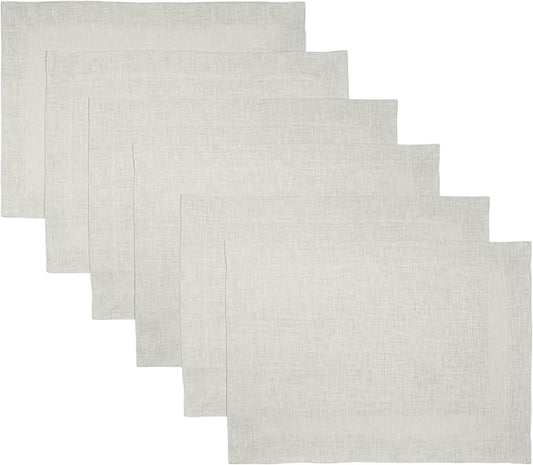 D'Moksha Homes Linen Placemats 14 x 19 Inch - Silver Grey Placemats Set of 8-100% Pure Linen Table Place Mats for Spring, Easter - Handcrafted and Machine Washable