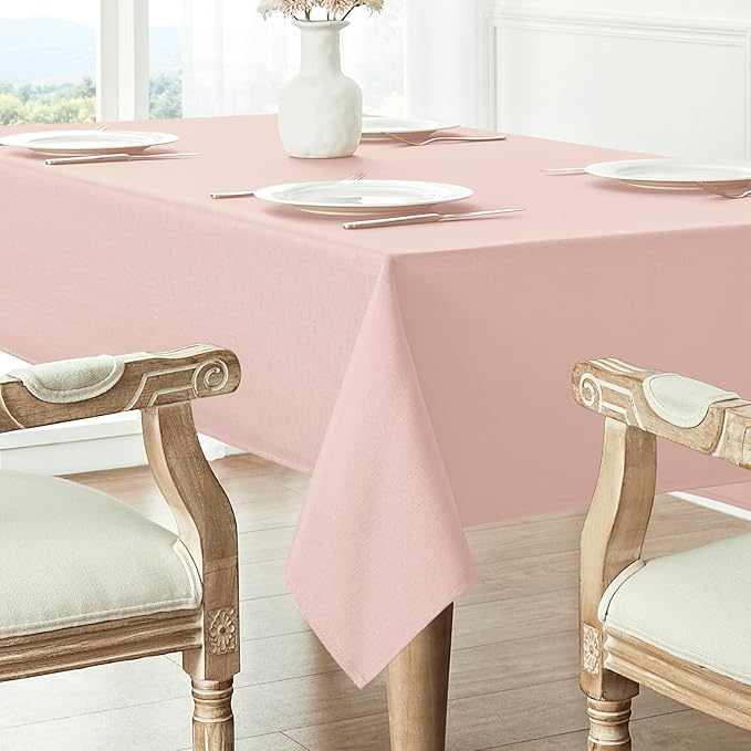 2 Pack Rectangle Tablecloth, 60x104 inch, Water Resistant Wrinkle Free Linen Textured Table Cloth Washable, Decorative Fabric Table Cover for Dining, Party and Camping, Pink