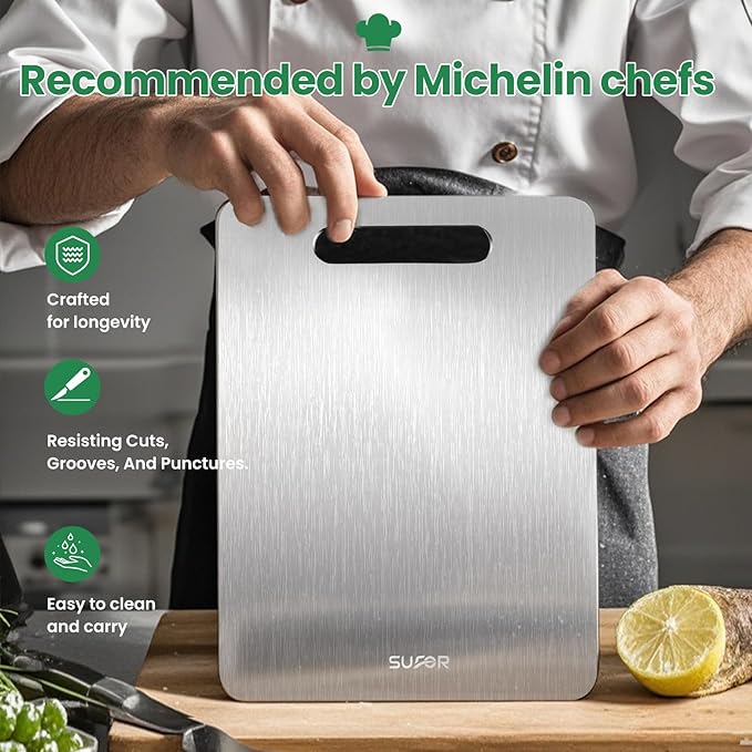 2 Pack Titanium Cutting Board, 100% Pure Titanium Cutting Boards For Kitchen, Non-Slip Chopping Board, Dishwasher Safe, Easy to Clean, Durable & Hygienic for Meat, Vegetables, Fruits (13 * 9)
