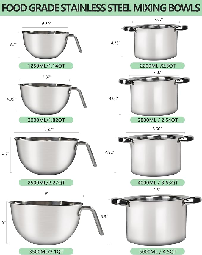 Large Double Boiler Pot Set,3500ML/3.1QT Mixing Bowl for Chocolate Melting, 5000ML/ 4.5QT 304 Stainless Steel Pot With Silicone Spatula for Melting Chocolate, Candy, Candle, Soap, Wax