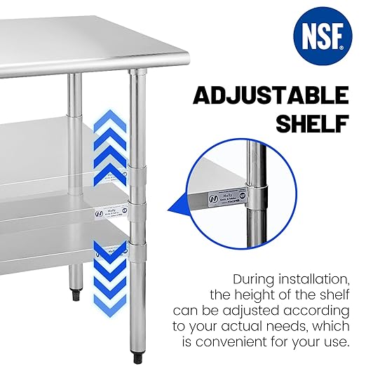 Hally Stainless Steel Table for Prep & Work 18 x 24 Inches, NSF Commercial Heavy Duty Table with Undershelf and Galvanized Legs for Restaurant, Home and Hotel