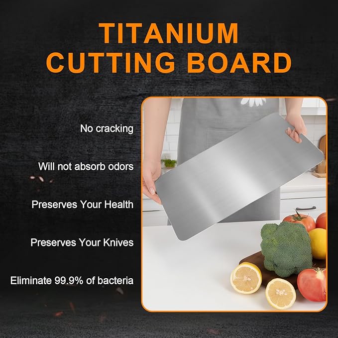 Titanium Cutting Board, 100% Pure Titanium Metal Cutting Boards for Kitchen,Double Sided Food Grade Chopping Board for Cutting Meats, Fruits and Vegetables（11.4''L×8''W）