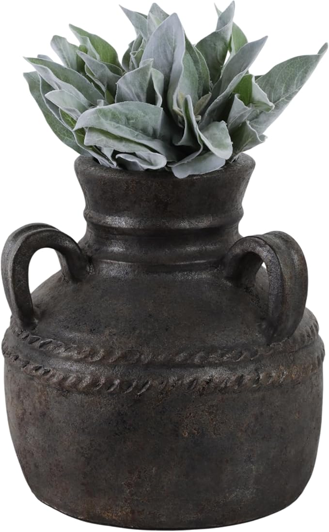 Terracotta Triple Handle Vase for Living Room Decor - Casual Home Decor Accent for Entryway, Bedroom, and Office Shelf - Decorative Flower Vase for House and Dining Room Table - 12", Black