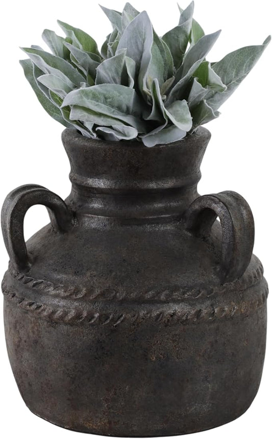 Terracotta Triple Handle Vase for Living Room Decor - Casual Home Decor Accent for Entryway, Bedroom, and Office Shelf - Decorative Flower Vase for House and Dining Room Table - 12", Black