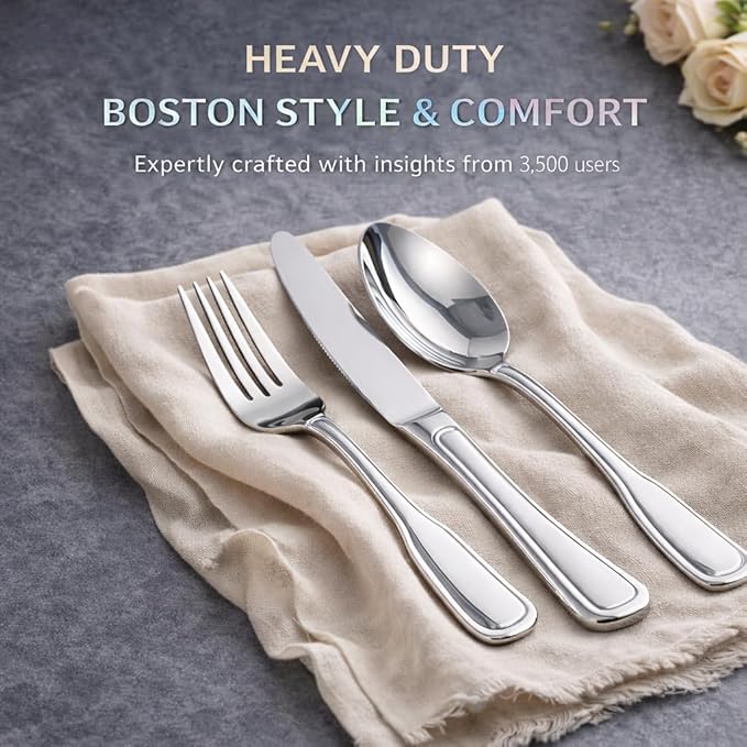 Silverware Set for 8, Heavy Duty Stainless Steel Cutlery Set with Wide Handles, Mirror Polished Utensils Spoons and Forks Set for Kitchen，Dishwasher Safe (Silver, 40 Pieces for 8)