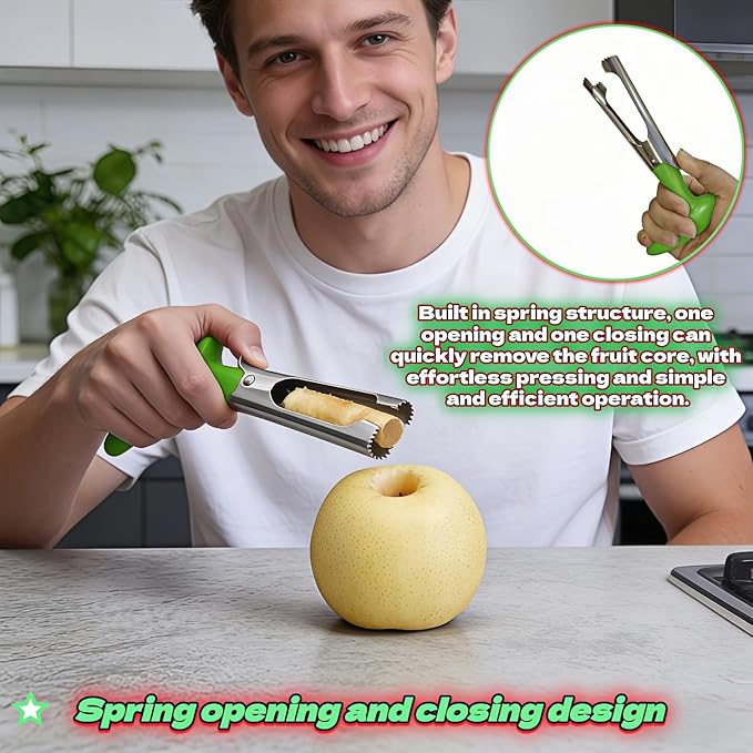 Apple Corer, Stainless Steel Apple Corer and Divider with Sharp Serrated Blade – Easy to Use – Core Remover Tool for Apples, Pears, Cupcakes – Heavy-Duty Kitchen Gadget for Baking, Cooking (Green)