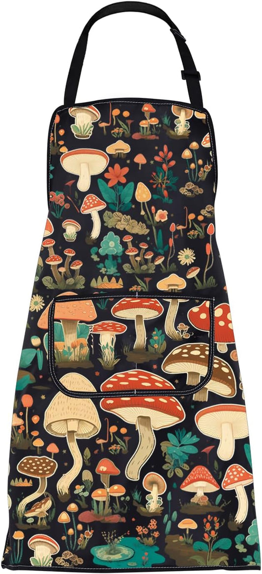 CMNIM Mushroom Aprons with Pockets - Cooking, Baking, Gardening Apron - Mushroom Lover Gift