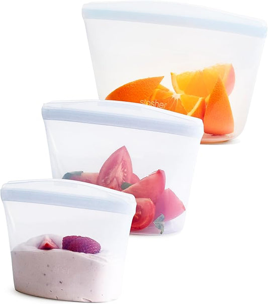 Stasher Silicone Reusable Storage Bags, 3-Pack Bowls, Reusable Freezer Bags, Microwave, Dishwasher, Oven Safe, Sous Vide, Premium Lunch Containers, Eco Friendly, Food Storage Bags, Snack Bags, Clear