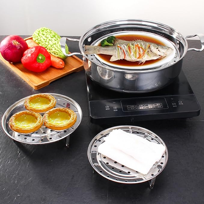 Stainless Steel 8.5 inch Steamer Basket with Removable Stand for Instant Pot Steamer Cooking - Silver 2PCS
