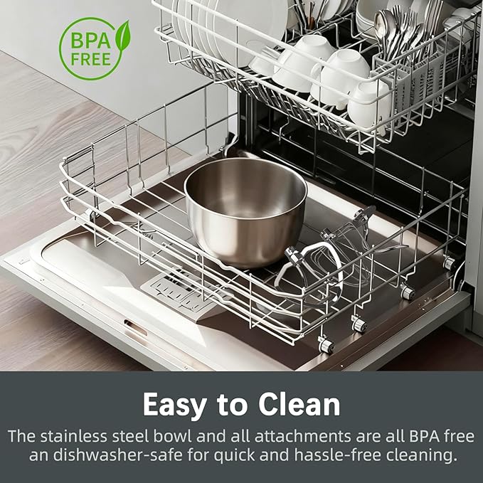 CKEMU Stand Mixer, 9-Quart Stainless Steel Bowl, 660W Professional Power, Multiple Speed Options, Sturdy Design, Easy to Clean, Lifetime Support, SM-1550(Grey)