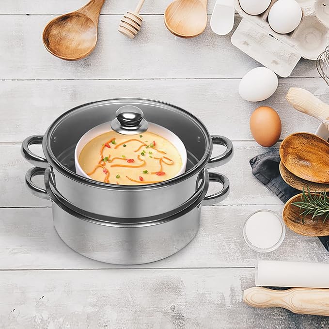 5 Tier Stainless Steel Cooking Steamer - 26/28/30cm Steamer Pot with Glass Lid for Home Kitchen Restaurant