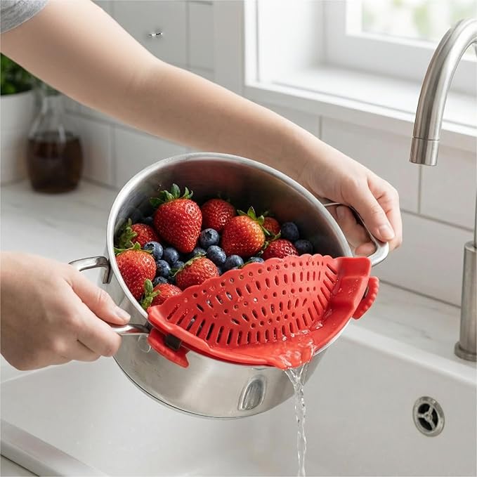 Imaginovelty Silicone Clip On Pot & Pan Strainer for Kitchen | Colander, Pasta, Noodle & Spaghetti Food Strainers & Drainers colanders