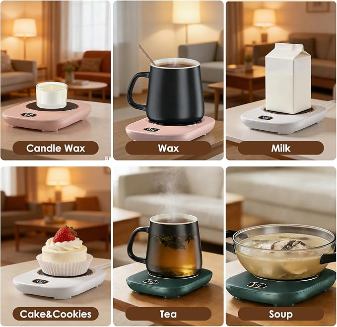 USB Coffee Mug Warmer Electric Cup Warmer for Desk Wired Milk Beverage Cup Heater Heating Plat with 3 Temperature Setting for Office Home (White)