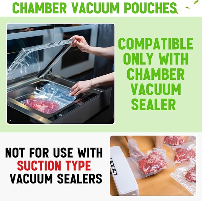 Woanger 200 Count Vacuum Sealer Bags for Food Clear Vacuum Chamber Sealer Bags 3 Mil 12" x 14" Bpa-free Grade Pouches for Food Storage