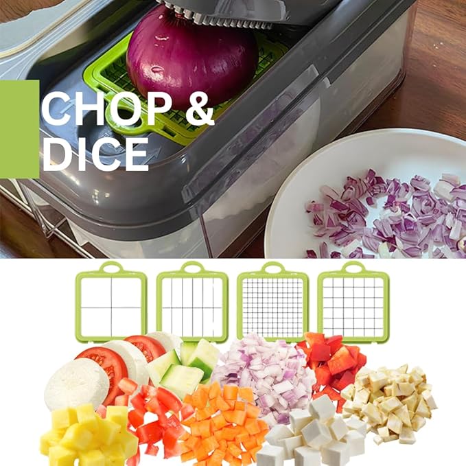 All-in-One Vegetable Chopper & Prep Station - Multifunctional Food Chopper, Mandoline Slicer, Cheese Grater, Egg Separator, Built-In Cutting Board & Storage Container for Meal Prep