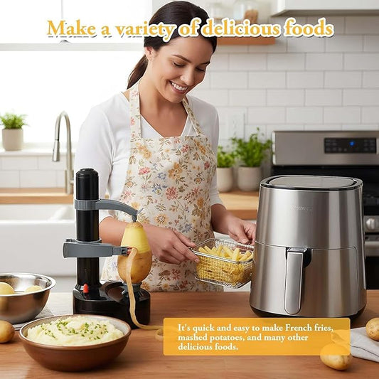ele ELEOPTION Electric Potato Peeler Multifunction Electric Fruit Apple Peeler Potato Peeling Machine Automatic Rotating, Kitchen Peeling Tool Black