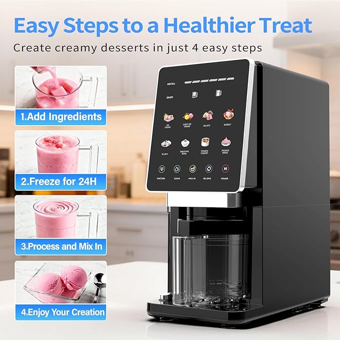 Valentine’s Day Gift – Ice Cream Maker & 10-in-1 Frozen Treat Maker, 20 oz 1 Pint, Mix-In + Re-Spin for Creamier Texture, Gelato/Sorbet/Slushie/Frozen Yogurt/Milkshake/Smoothie Bowls, Recipe Guide