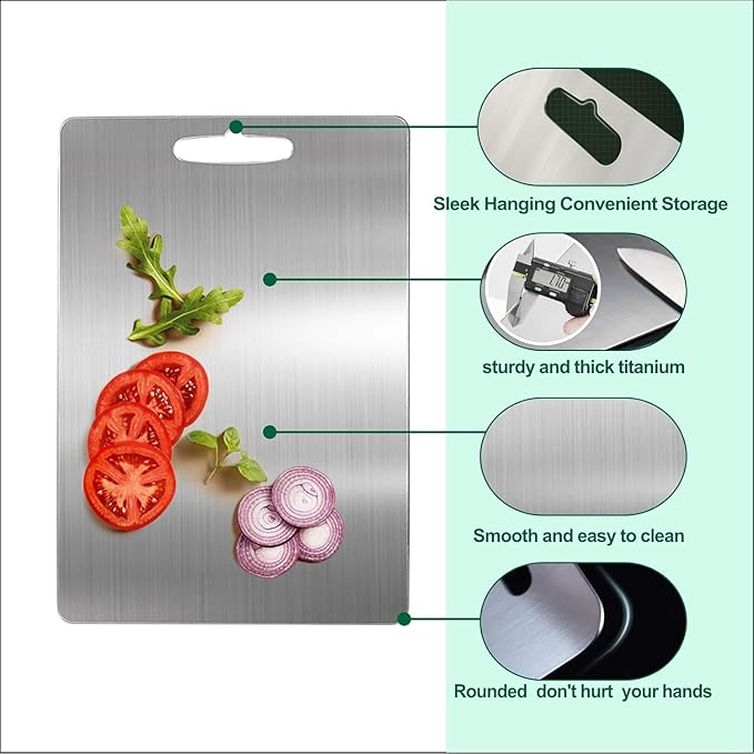 Titanium Cutting Board Set of 3, 2025 New Upgrade 100% Pure Titanium Cutting Boards for Kitchen, Double Sided Non Stick Chopping Board for Cutting Meat Vegetable Fruit, Easy to Clean