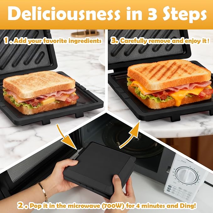 Microwave Sandwich Maker, Microwave Toaster with Adjustable Silicone Strap, Removable Non-Stick Microwave Grilled Cheese Maker, Microwave Grill Crispy, Melted in Minutes for Travel, Office, Dorm, Home