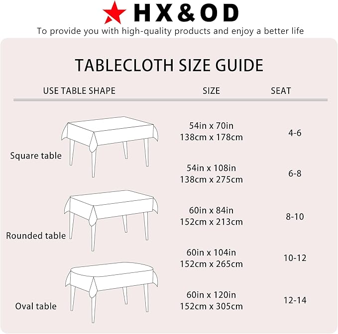 HX&OD Rectangular Tablecloth Cationic Fabric Waterproof Stain Resistant Wrinkle-Resistant for Home/Decoration/Party/Buffet/Wedding/Dining Room/Camping
