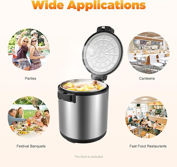Commercial Rice Warmer, 6 Gal Stainless Steel Electric Rice Warmers with Spoon Good Heat Dissipating and 2 Temperature Settings Flip Lid with Lock Cylindrical Rices Warmer for Home Keep Food Warm Etc