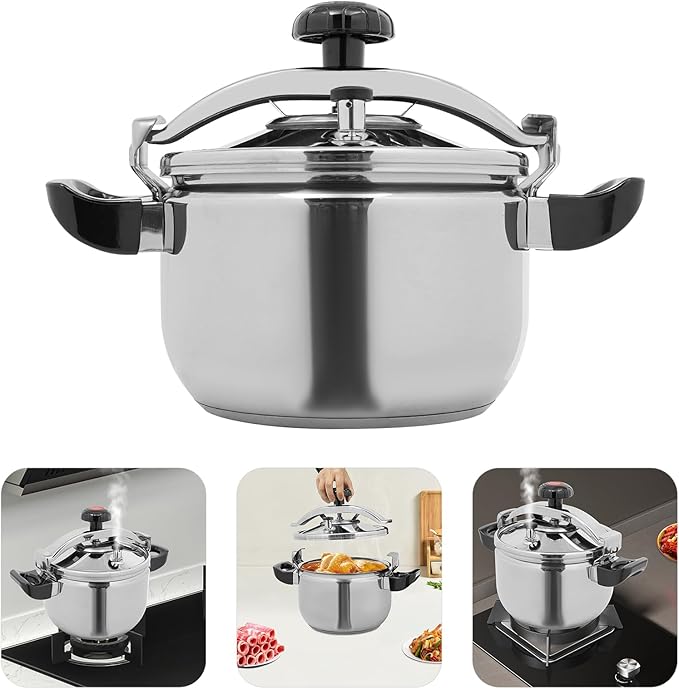 LyeXD 9L/9.51 Qt Stainless Steel Pressure Cooker, Stainless Steel Pressure Stewing Pot with Two Safety Clips, Pressure Canner Olla de Presion,One-Hand Locking Induction Compatible Cookware for Home