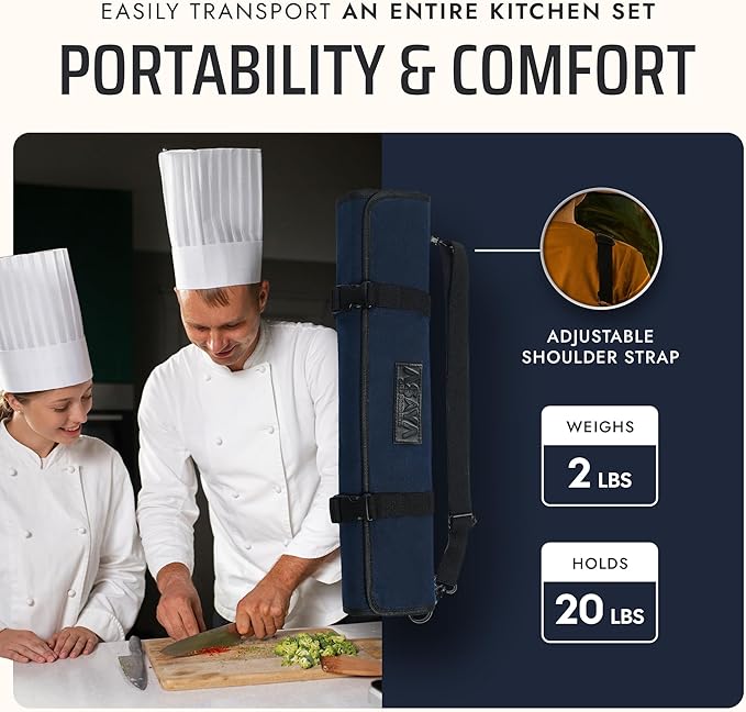 Asaya Canvas Chef Knife Roll Bag - 10 Knife Slots and a Large Zipper Pocket - Durable 10oz Canvas Knife Case with an Adjustable Shoulder Strap - Knives not Included