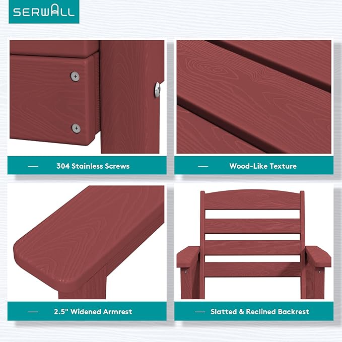 SERWALL Patio Dining Chair Set of 2, Red