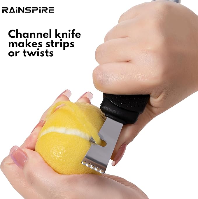 Rainspire Lemon Zester Tool with Channel Knife, Stainless Steel Citrus Zester Tool, Lemon Peeler, Zesters for Kitchen, Ultra Sharp 2-in-1 Tool Easily Creates Citrus Zest (Black)