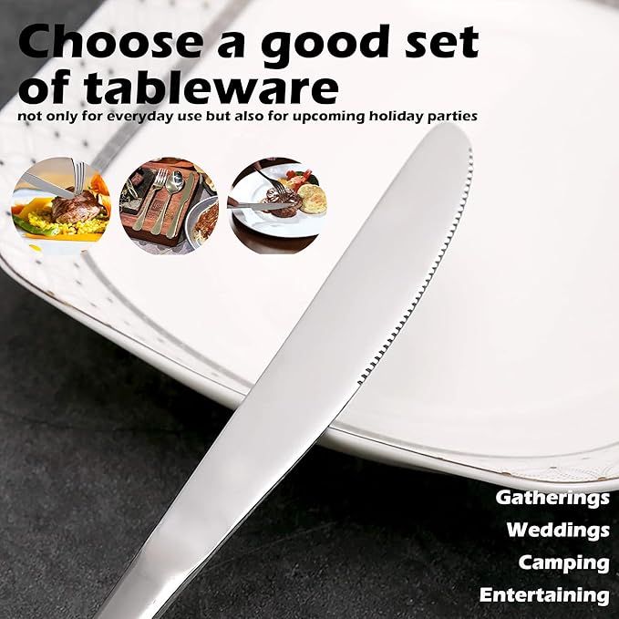 ATB Dinner Knives Set, Stainless Steel Table Knife, Butter Spreder, 2/4/6 Pieces Mirror Polished Dinner Knife, Sturdy and Dishwasher Safe, Silverware Cutlery (4 Pcs)