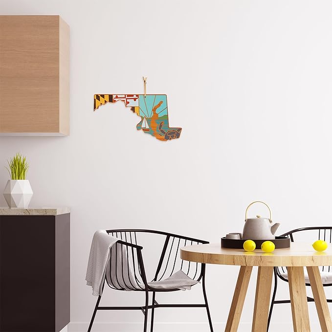 Totally Bamboo Maryland State Shaped Cutting Board and Charcuterie Serving Platter with Artwork by Summer Stokes, Includes Hang Tie for Wall Display