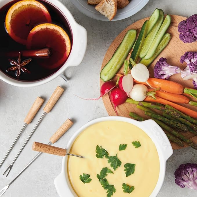 Boska Cheese Fondue Party Set - Fondue Pot Set Microwave Safe Ceramic Hot Pot Chocolate Fountain Snack - Wedding Registry Items Small Kitchen Appliances for up to 4 Persons