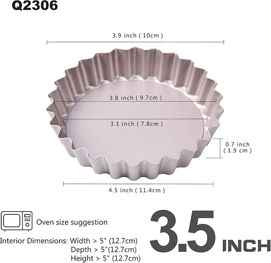 Bakeley Mini Tart Pan Set, 4-Inch 4pcs with Removable Loose Bottom Non-Stick Round Quiche Bakeware for Oven and Instant Pot Baking (Champagne Gold)