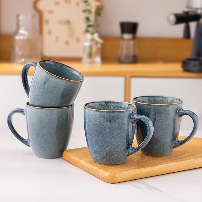 GBHOME Ceramic Coffee Mugs Set of 4, 12oz Stoneware Coffee Mugs Set For Dad Mom Women MEN, Light Weight Ceramic Coffee Cups for Latte/Tea/Beer/Hot Cocoa, Dishwasher & Microwave Safe