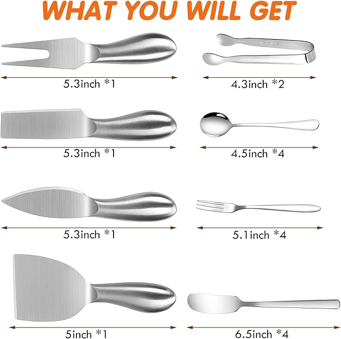 18pcs Charcuterie Accessories, Stainless Steel Cheese Knife Set Butter Spreader,Charcuterie Board Utensils Mini Serving Tongs,Spoons and Forks for Pastry Cheese & Butter, Apply for Party, Wedding