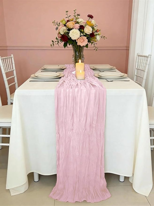 3 Pack Pink Cheesecloth Table Runner -17×120 Inch Gauze 10 FT Long Cheese Cloth Table Runners for Bridal Wedding Party Baby Shower Holiday Birthday Home Easter Decor (Pink, 3PC)